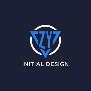 ZY monogram logo with triangle shape and circle design elements vector