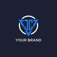 JC monogram logo with triangle shape and circle design elements vector