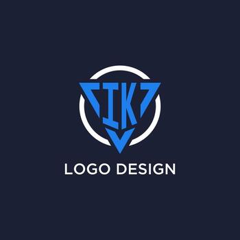 IK monogram logo with triangle shape and circle design elements vector