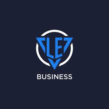 LE monogram logo with triangle shape and circle design elements vector