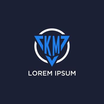 KM monogram logo with triangle shape and circle design elements vector