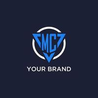 MC monogram logo with triangle shape and circle design elements vector