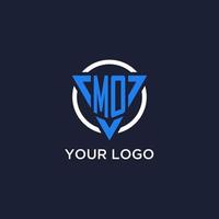 MO monogram logo with triangle shape and circle design elements vector