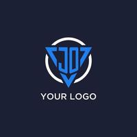 JO monogram logo with triangle shape and circle design elements vector