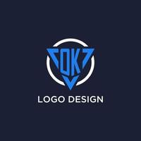 OK monogram logo with triangle shape and circle design elements vector