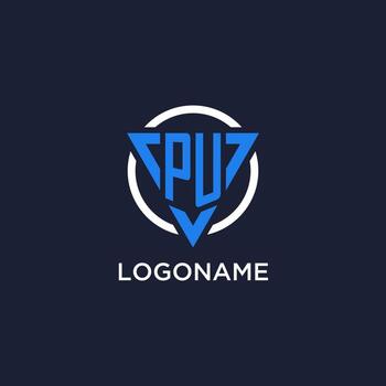 PU monogram logo with triangle shape and circle design elements vector