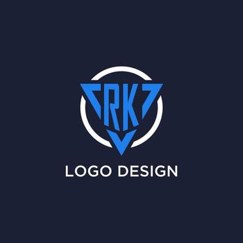 RK monogram logo with triangle shape and circle design elements vector