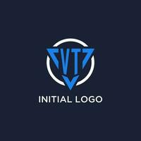VT monogram logo with triangle shape and circle design elements vector