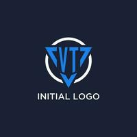 VT monogram logo with triangle shape and circle design elements vector