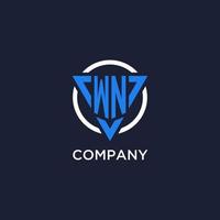 WN monogram logo with triangle shape and circle design elements vector