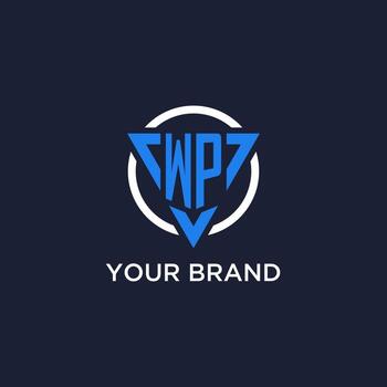 WP monogram logo with triangle shape and circle design elements vector