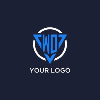 WO monogram logo with triangle shape and circle design elements vector