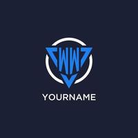 WW monogram logo with triangle shape and circle design elements vector