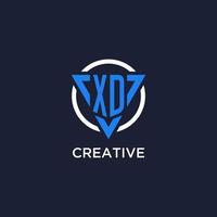 XD monogram logo with triangle shape and circle design elements vector