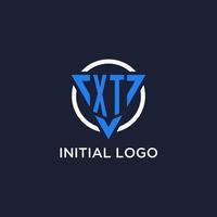 XT monogram logo with triangle shape and circle design elements vector