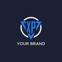 XP monogram logo with triangle shape and circle design elements vector