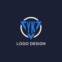 YK monogram logo with triangle shape and circle design elements vector