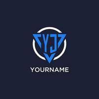 YJ monogram logo with triangle shape and circle design elements vector