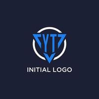 YT monogram logo with triangle shape and circle design elements vector