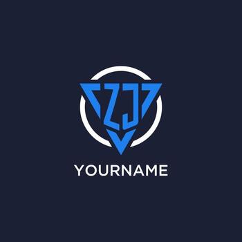 ZJ monogram logo with triangle shape and circle design elements vector