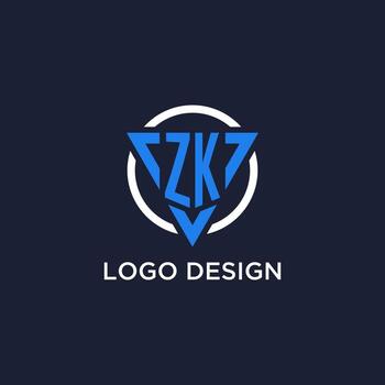 ZK monogram logo with triangle shape and circle design elements vector