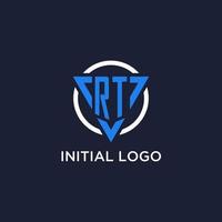 RT monogram logo with triangle shape and circle design elements vector