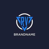 RV monogram logo with triangle shape and circle design elements vector