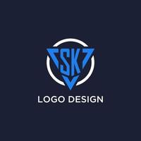 SK monogram logo with triangle shape and circle design elements vector