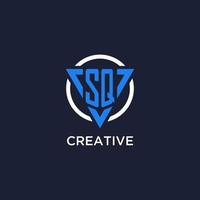 SQ monogram logo with triangle shape and circle design elements vector