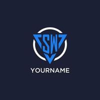 SW monogram logo with triangle shape and circle design elements vector