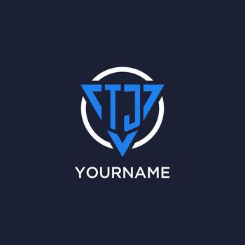 TJ monogram logo with triangle shape and circle design elements vector