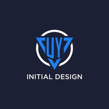 UY monogram logo with triangle shape and circle design elements vector