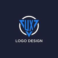 UX monogram logo with triangle shape and circle design elements vector