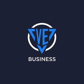 VE monogram logo with triangle shape and circle design elements vector