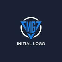 MG monogram logo with triangle shape and circle design elements vector