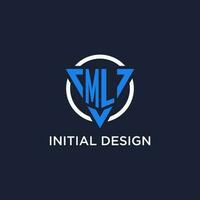 ML monogram logo with triangle shape and circle design elements vector