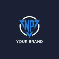 MP monogram logo with triangle shape and circle design elements vector