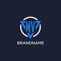 MV monogram logo with triangle shape and circle design elements vector