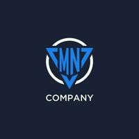MN monogram logo with triangle shape and circle design elements vector