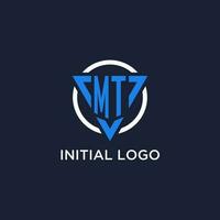 MT monogram logo with triangle shape and circle design elements vector