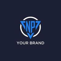 NP monogram logo with triangle shape and circle design elements vector