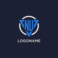 NU monogram logo with triangle shape and circle design elements vector