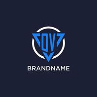 OV monogram logo with triangle shape and circle design elements vector