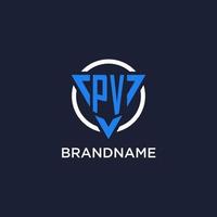 PV monogram logo with triangle shape and circle design elements vector