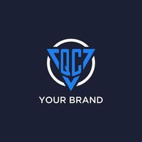 QC monogram logo with triangle shape and circle design elements vector