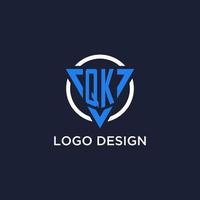 QK monogram logo with triangle shape and circle design elements vector