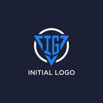 IG monogram logo with triangle shape and circle design elements vector
