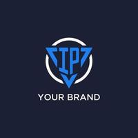 IP monogram logo with triangle shape and circle design elements vector