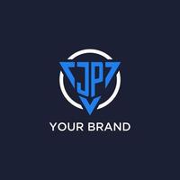 JP monogram logo with triangle shape and circle design elements vector