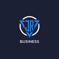 JR monogram logo with triangle shape and circle design elements vector